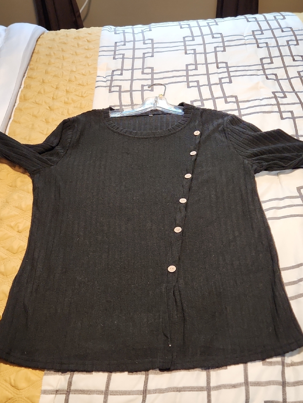 Black Ribbed Button-Accent Sweater Top